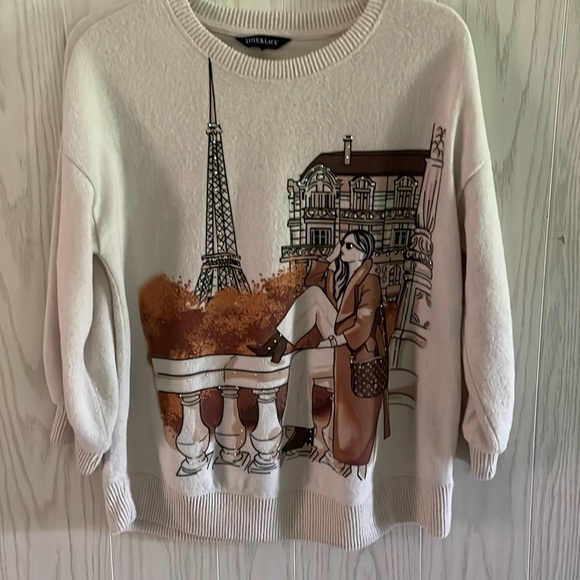 Love + Lace Cream Paris Graphic Cozy Sweater Top Size Small sequins soft cute - Picture 1 of 12